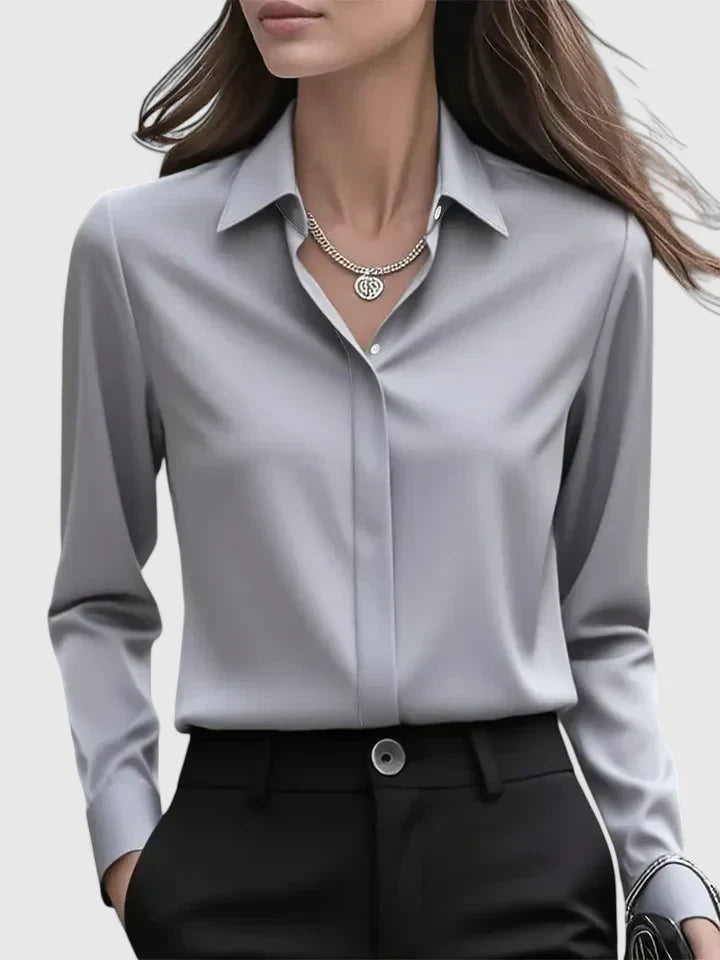 Clea | Women's Satin Blouse | Button-Up, Short Sleeve | Summer