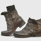Xanthe | Women's Ankle Boots | Distressed Faux Leather, Buckle Strap | Western Style