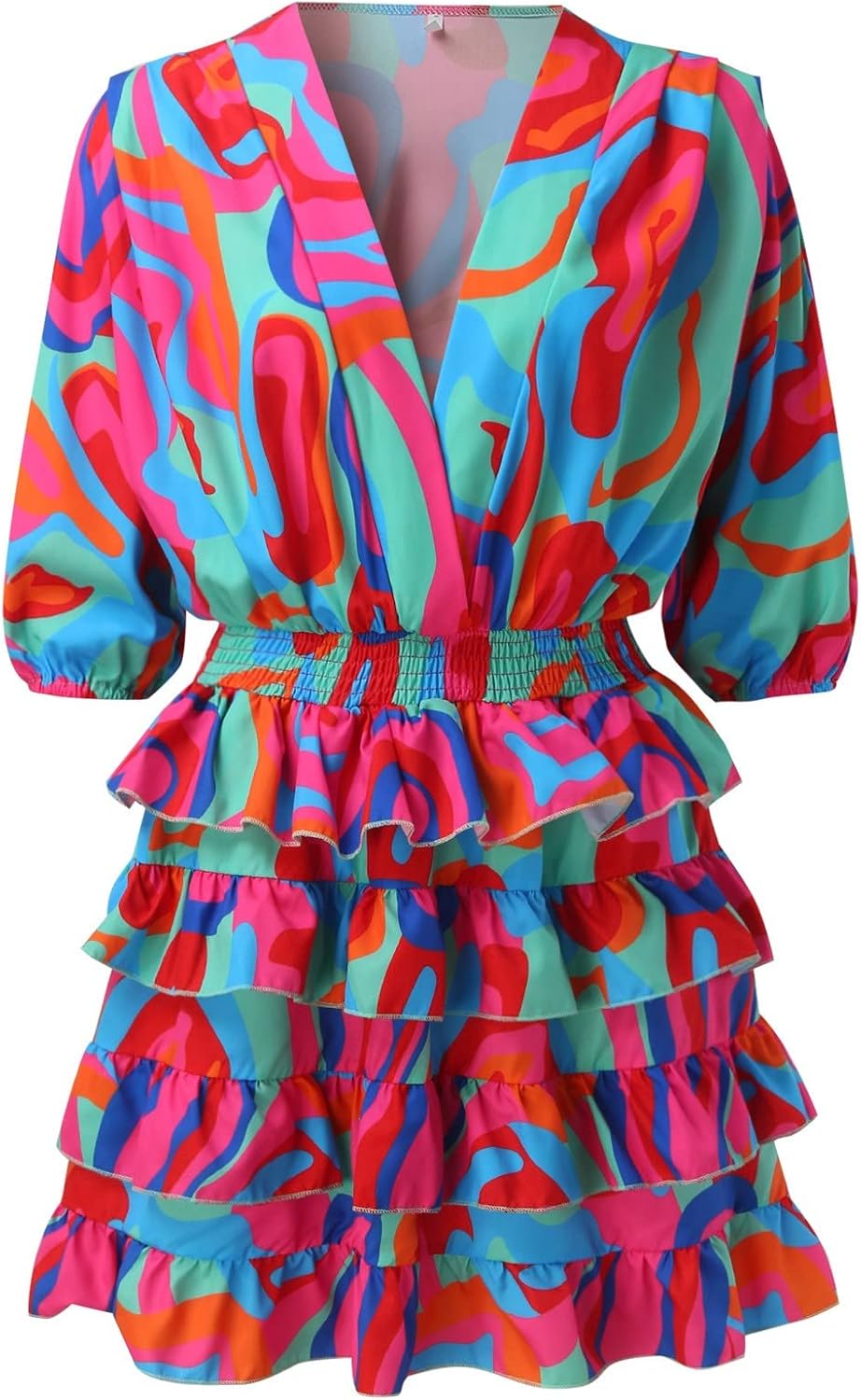 Alba | Women's Midi Dress | V-Neck, Ruffle, High Waist | Flowy A-Line
