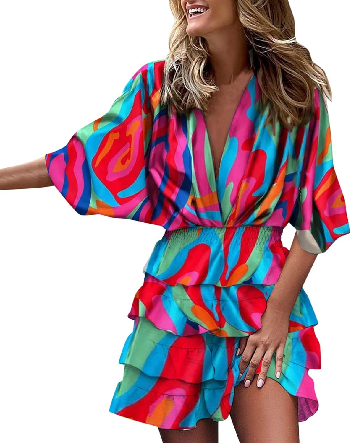 Alba | Women's Midi Dress | V-Neck, Ruffle, High Waist | Flowy A-Line