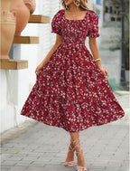 Nina | Women's Mini Dress | Floral, Puff Sleeves, Tied Waist | Summer