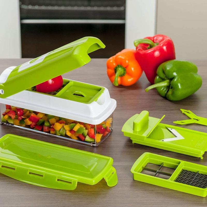 Wenna | Vegetable Chopper 12-in-1 | White & Green, Stainless Steel Blades