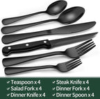 Ondina | Cutlery Set | 24-Piece Black Stainless Steel, Service for 4