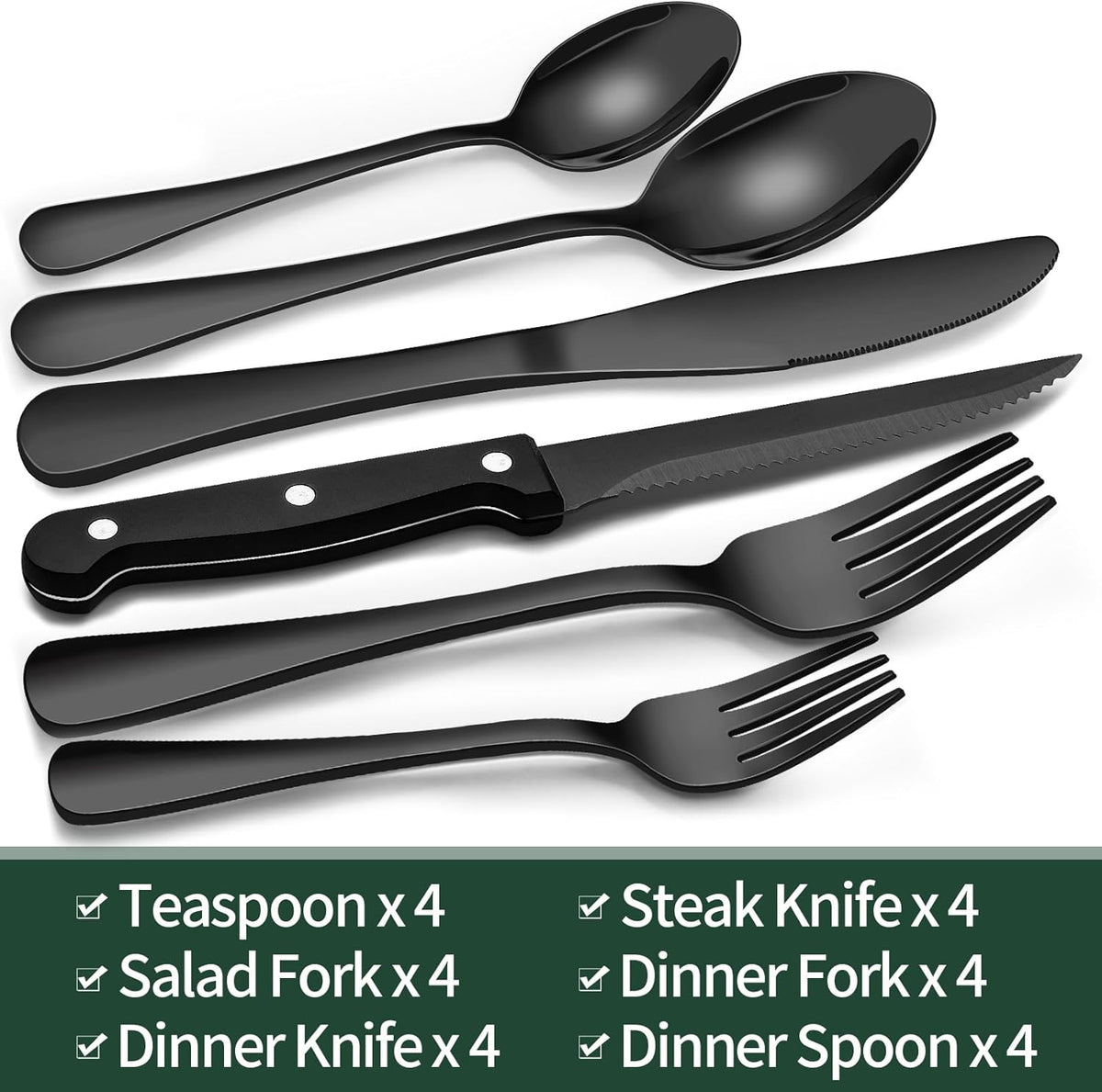 Ondina | Cutlery Set | 24-Piece Black Stainless Steel, Service for 4