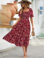 Nina | Women's Mini Dress | Floral, Puff Sleeves, Tied Waist | Summer