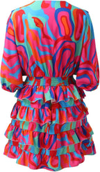 Alba | Women's Midi Dress | V-Neck, Ruffle, High Waist | Flowy A-Line