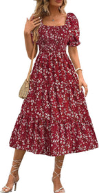Nina | Women's Mini Dress | Floral, Puff Sleeves, Tied Waist | Summer