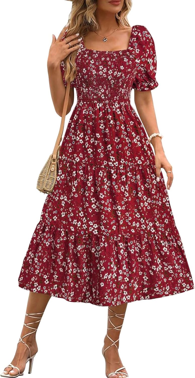 Nina | Women's Mini Dress | Floral, Puff Sleeves, Tied Waist | Summer