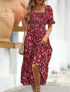 Nina | Women's Mini Dress | Floral, Puff Sleeves, Tied Waist | Summer
