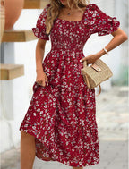 Nina | Women's Mini Dress | Floral, Puff Sleeves, Tied Waist | Summer