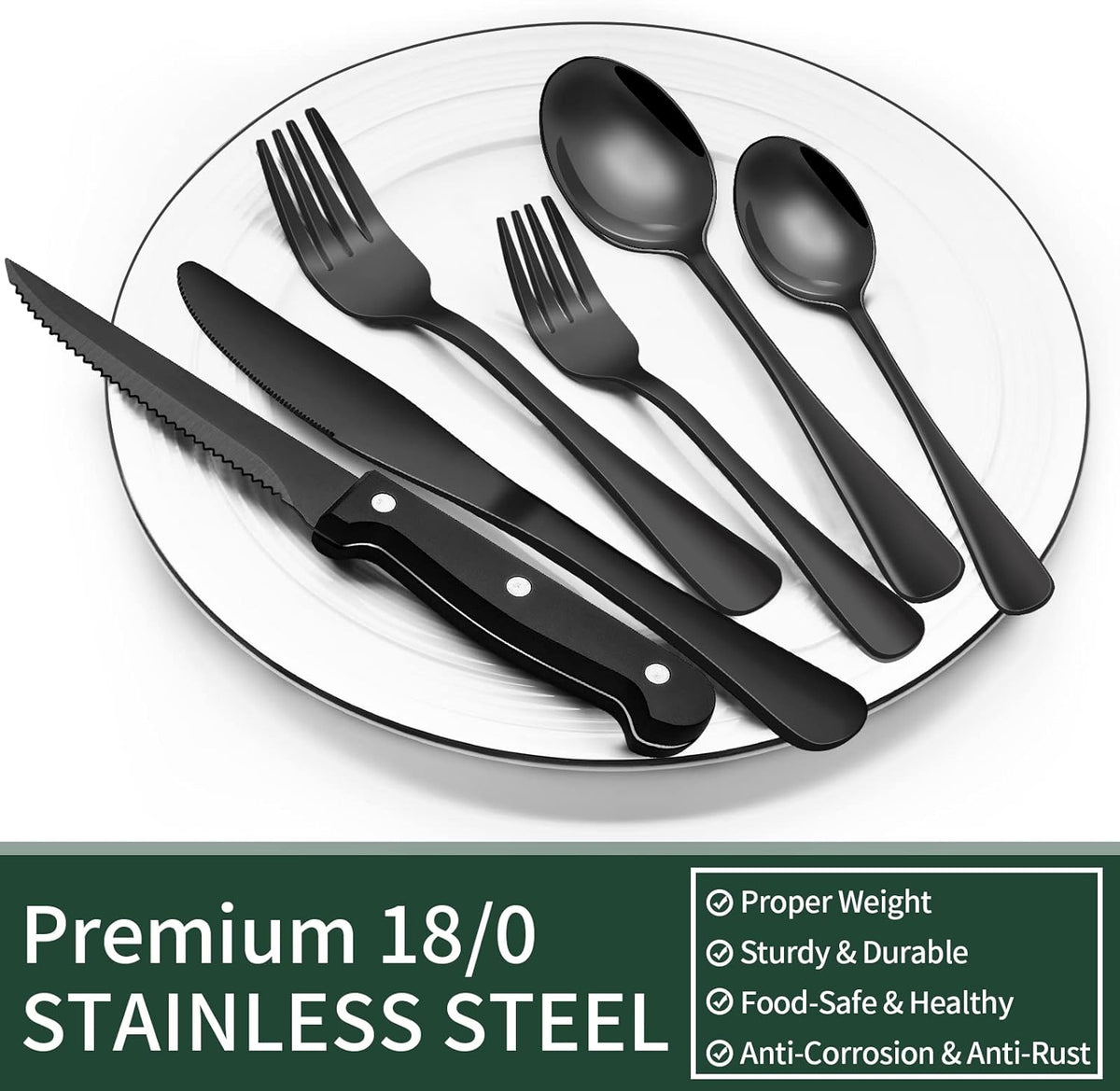 Ondina | Cutlery Set | 24-Piece Black Stainless Steel, Service for 4