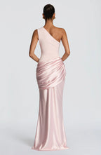 Long Maxi Dress Women One Shoulder Asymmetric Neckline Draped
