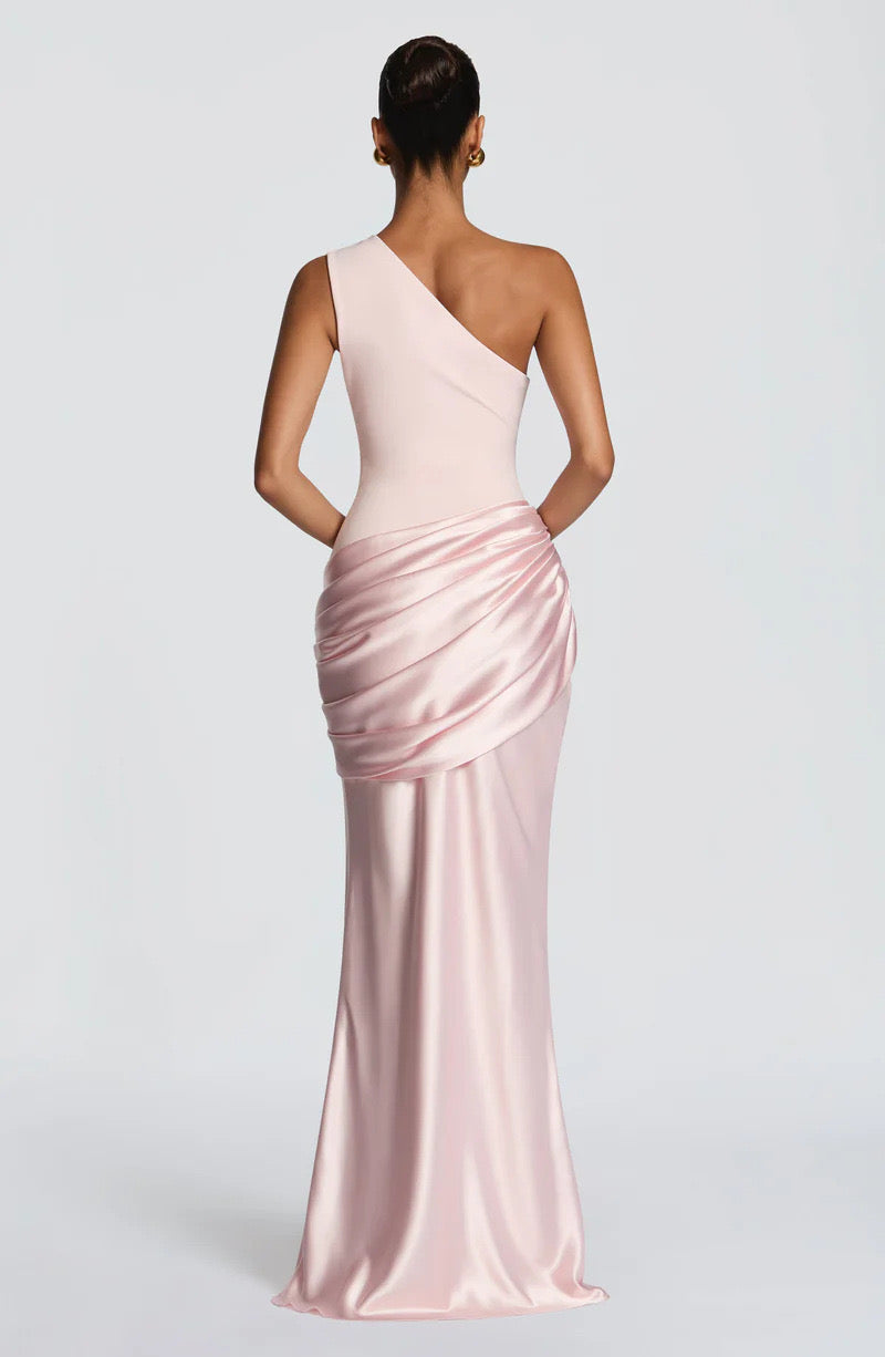 Long Maxi Dress Women One Shoulder Asymmetric Neckline Draped