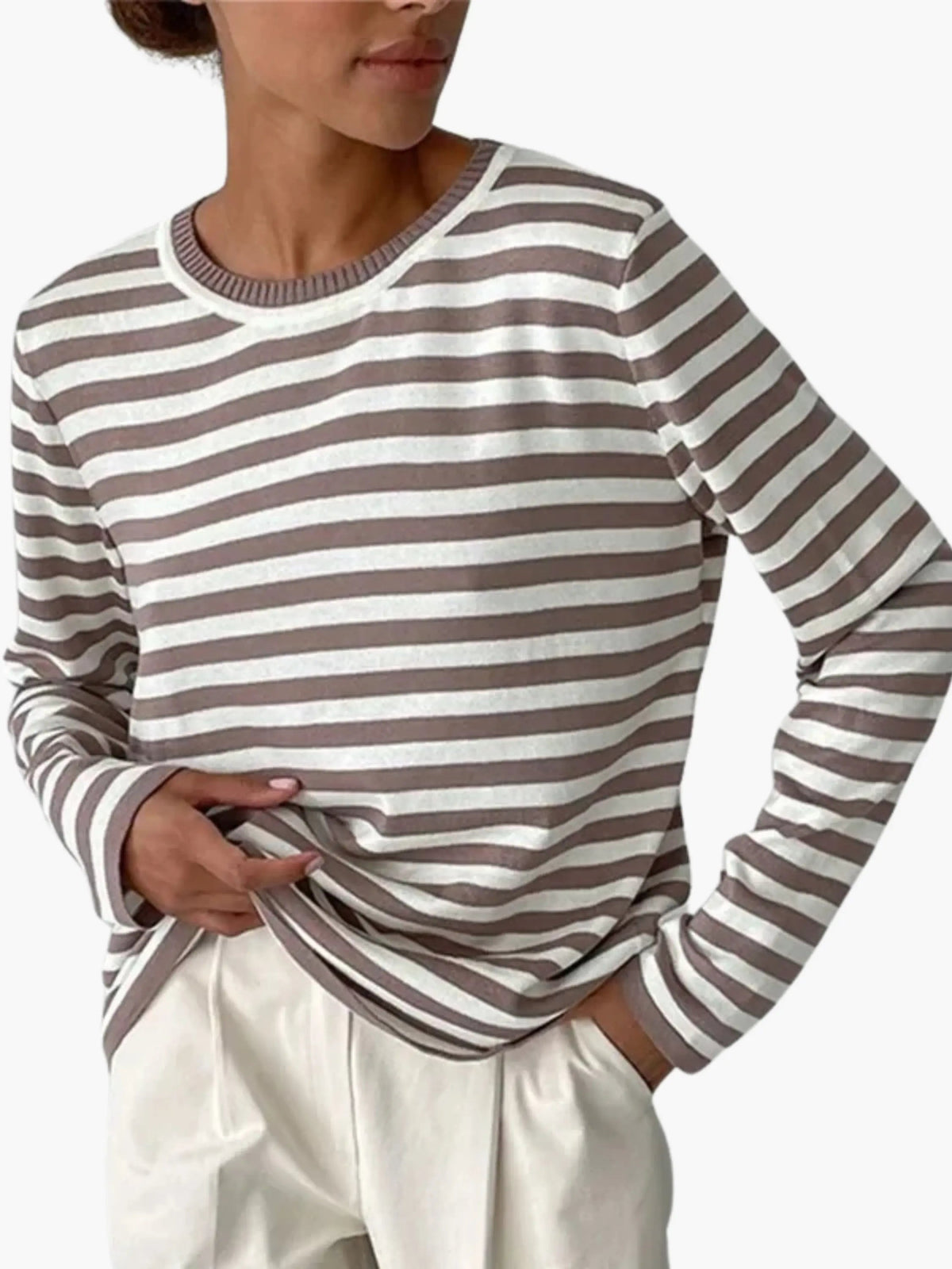 Marlow | Striped Knit Sweater | Women's Relaxed Fit | Round Neck, Long Sleeve