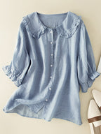 Yvaine | Women's Blouse | Ruffle Collar, Button-Front | Lightweight, Elegant