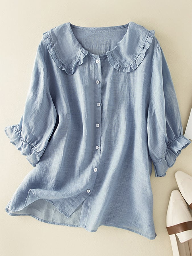 Yvaine | Women's Blouse | Ruffle Collar, Button-Front | Lightweight, Elegant