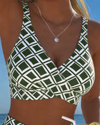 High Waist Bikini Set Women Checkered Two Piece Wireless Bra