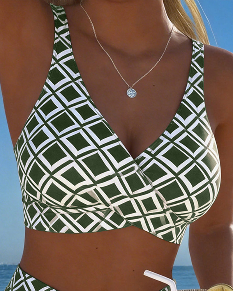 High Waist Bikini Set Women Checkered Two Piece Wireless Bra
