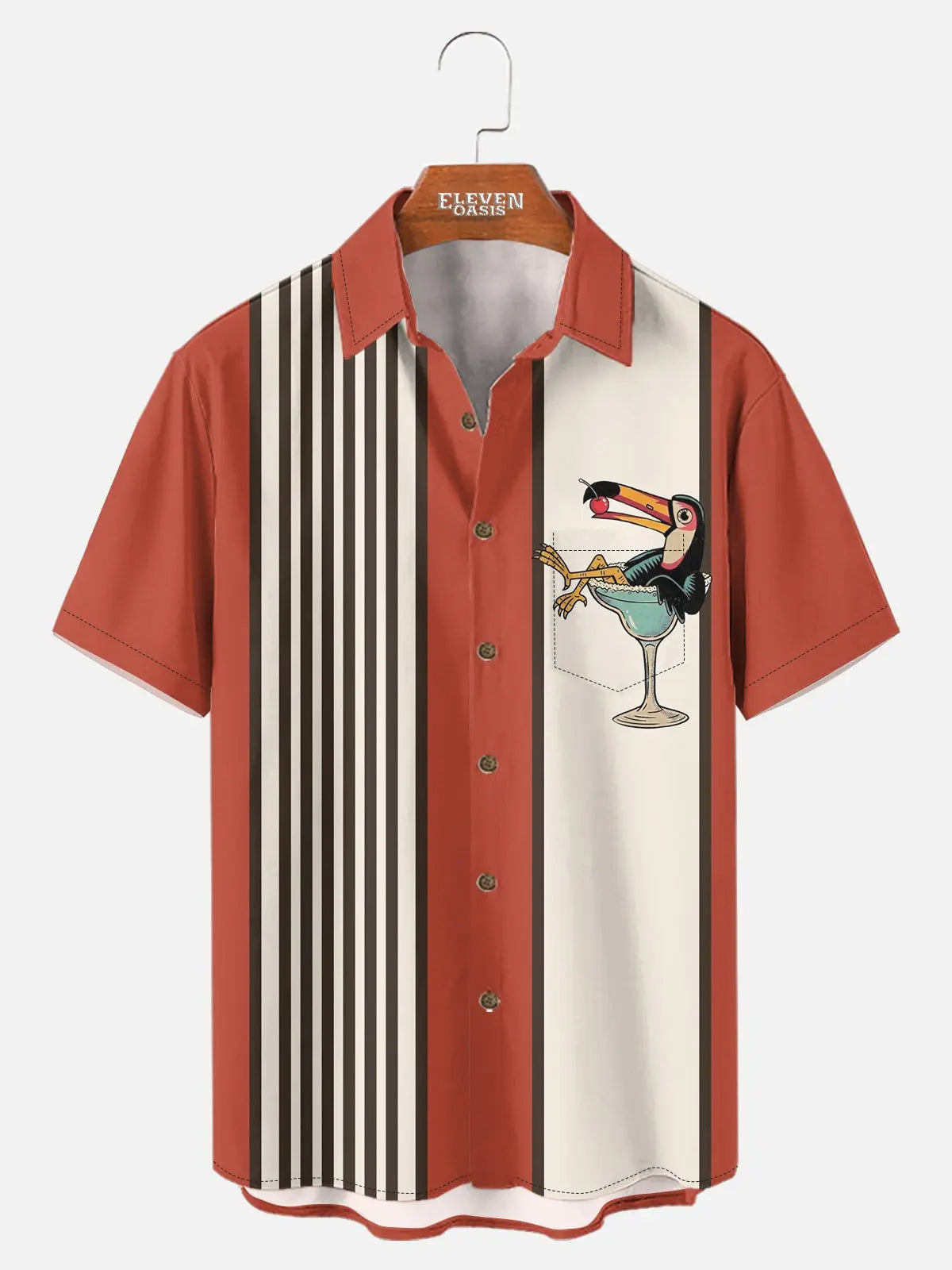 Cocktail Shirt | Men's Striped Toucan Short Sleeve Casual Shirt