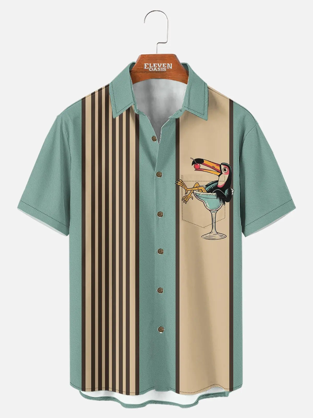 Cocktail Shirt | Men's Striped Toucan Short Sleeve Casual Shirt