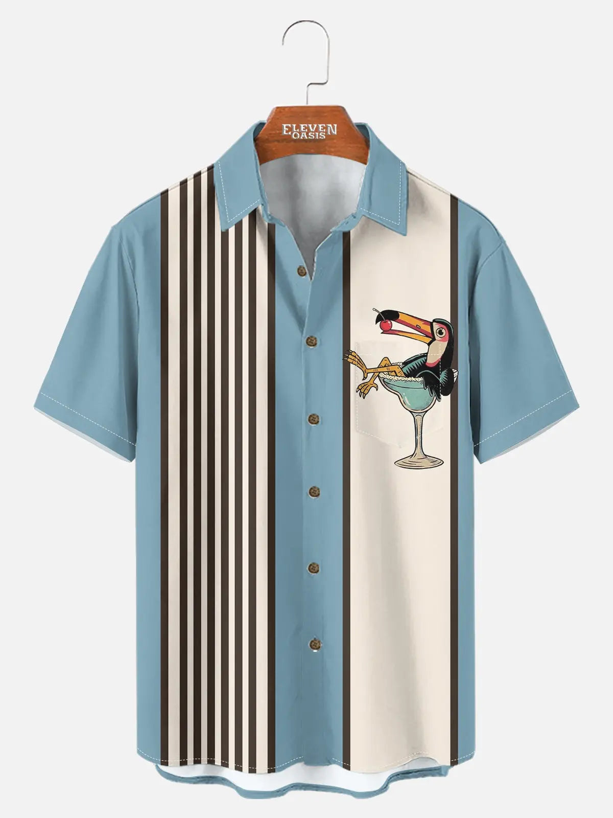 Cocktail Shirt | Men's Striped Toucan Short Sleeve Casual Shirt