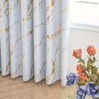 2 Piece Blackout Curtains Marble Print Ring Top
