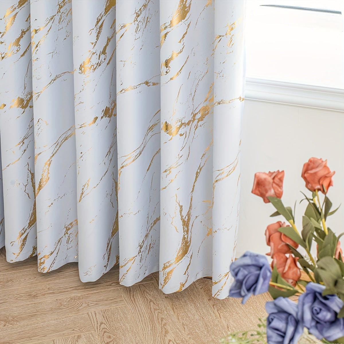 2 Piece Blackout Curtains Marble Print Ring Top