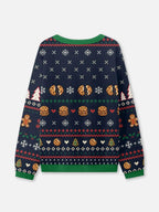 Christmas Sweater Ugly Unisex Navy Snowflake Gingerbread Pullover
