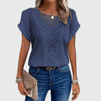 Mila | Women's Openwork Blouse | Short Sleeve, Round Neck | Loose Fit