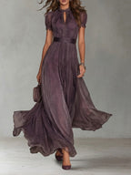 Long Summer Dress Women Lightweight Chiffon Lace Maxi Violet