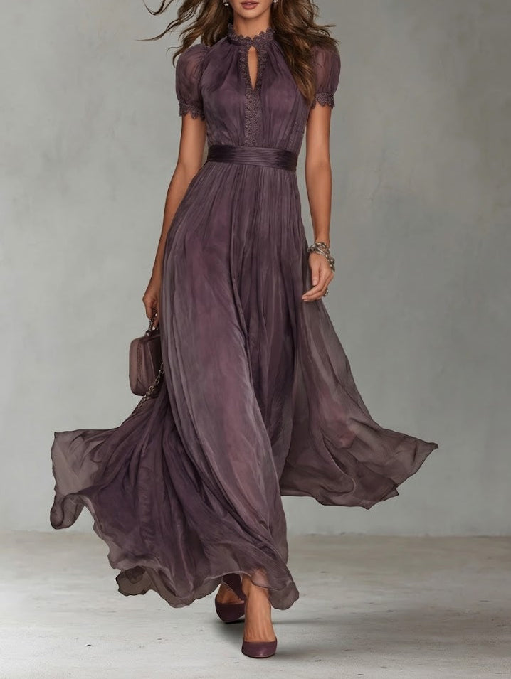 Long Summer Dress Women Lightweight Chiffon Lace Maxi Violet