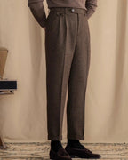Esma | Men's Wool Trousers | High Waist, Pleated Front | Herringbone