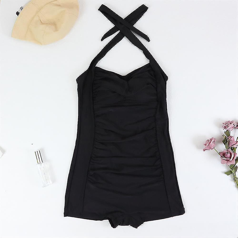 One Piece Swimsuit Women Boyleg Full Coverage Solid Woven Fabric