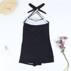 One Piece Swimsuit Women Boyleg Full Coverage Solid Woven Fabric