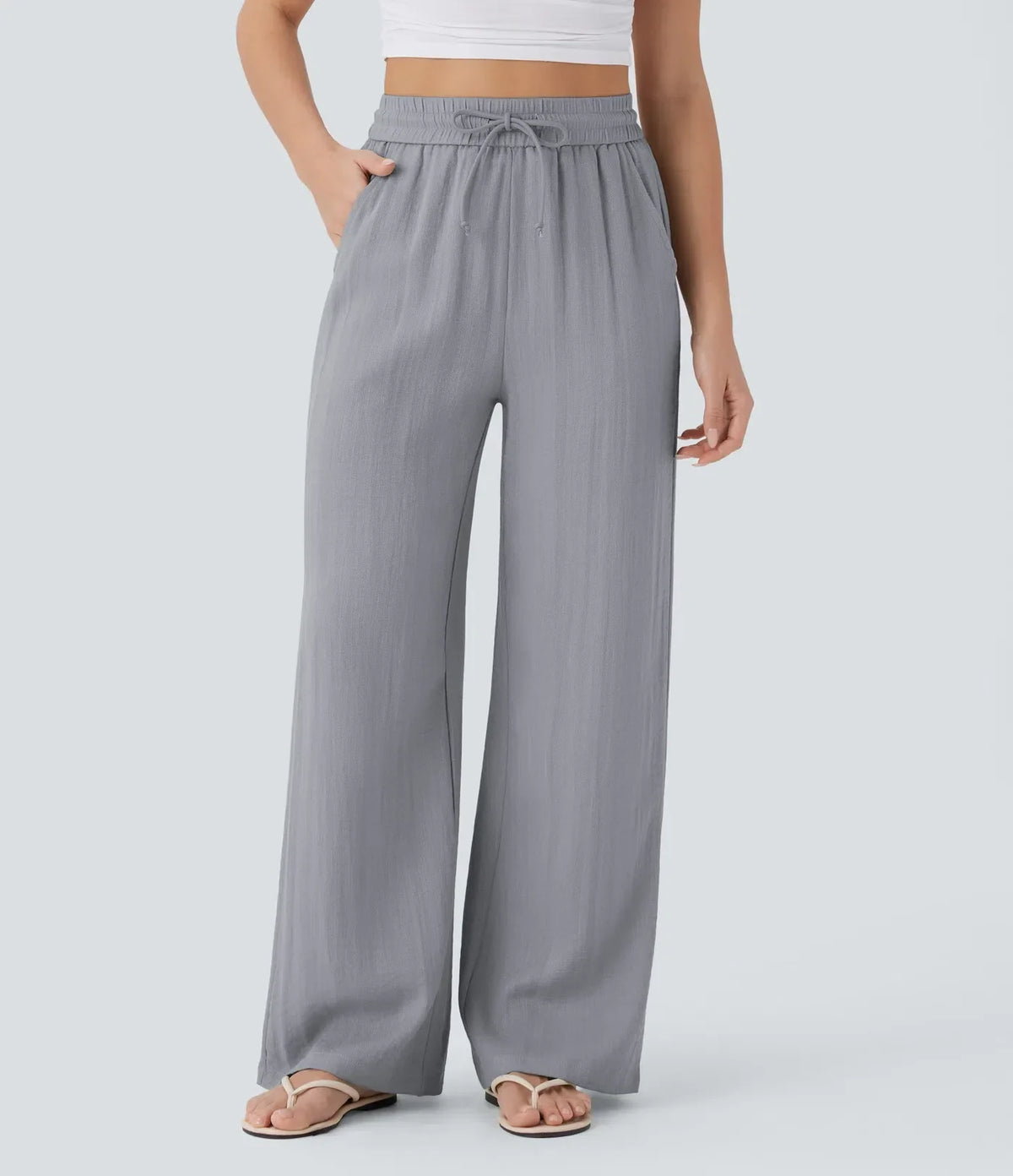 Wide Leg Linen Pants Women High Waist Drawstring | Indra