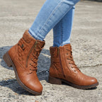 Zinnia | Women's Ankle Boots | Leather, Side Zipper, Block Heel