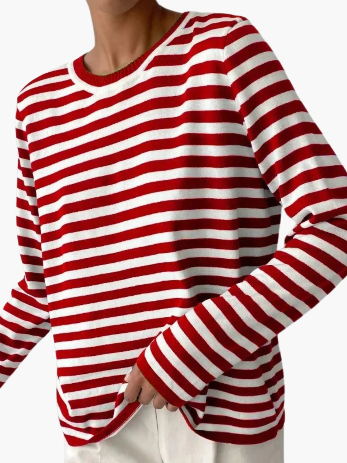 Marlow | Striped Knit Sweater | Women's Relaxed Fit | Round Neck, Long Sleeve