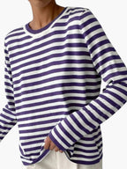 Marlow | Striped Knit Sweater | Women's Relaxed Fit | Round Neck, Long Sleeve
