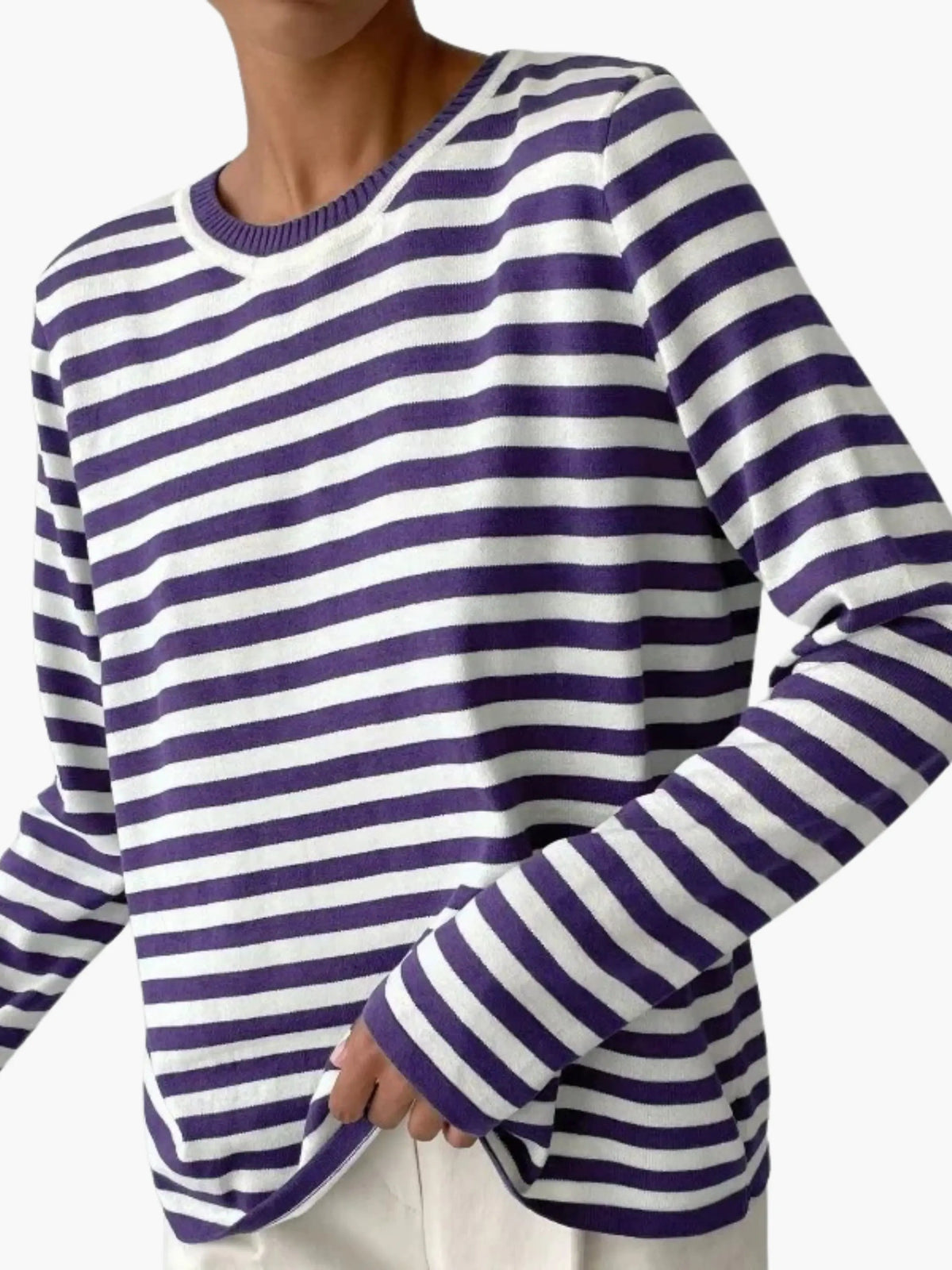 Marlow | Striped Knit Sweater | Women's Relaxed Fit | Round Neck, Long Sleeve