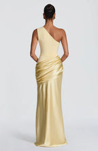 Long Maxi Dress Women One Shoulder Asymmetric Neckline Draped