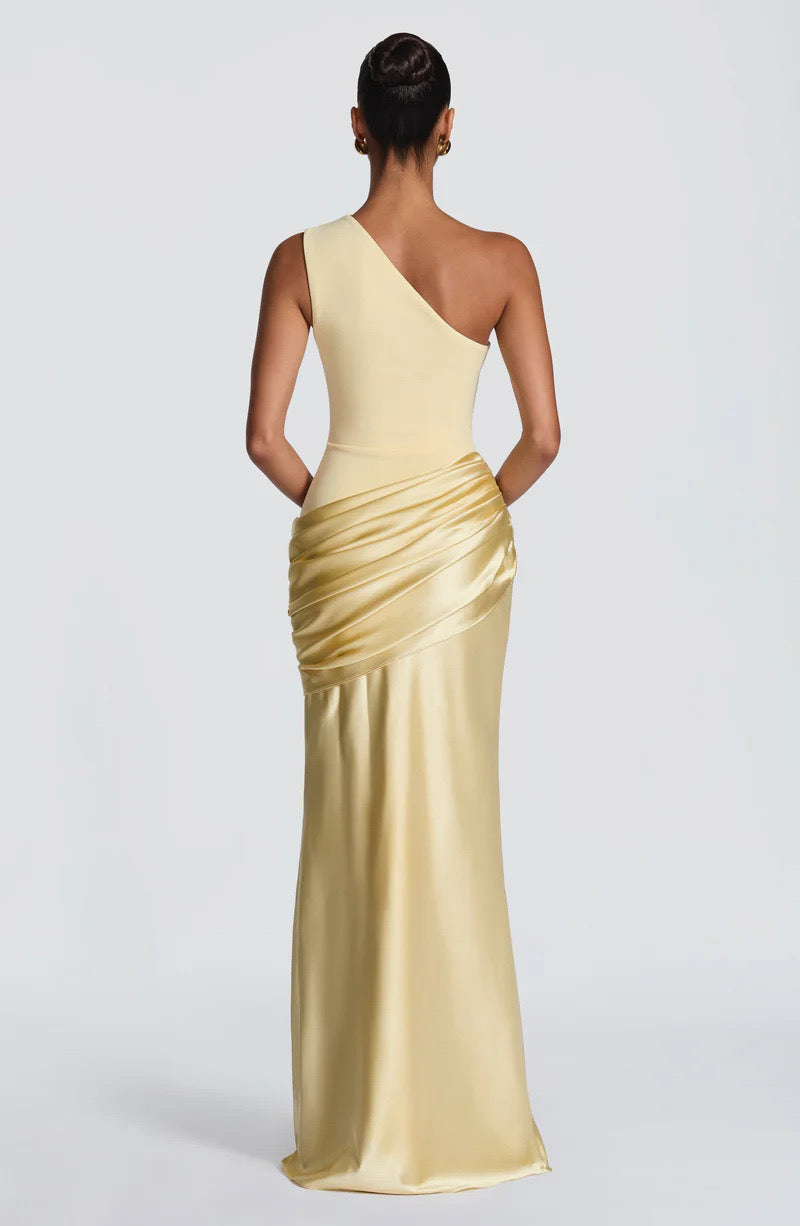 Long Maxi Dress Women One Shoulder Asymmetric Neckline Draped