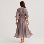Midi Dress V Neck Wrap Waist Tie Layered Hem | Honor