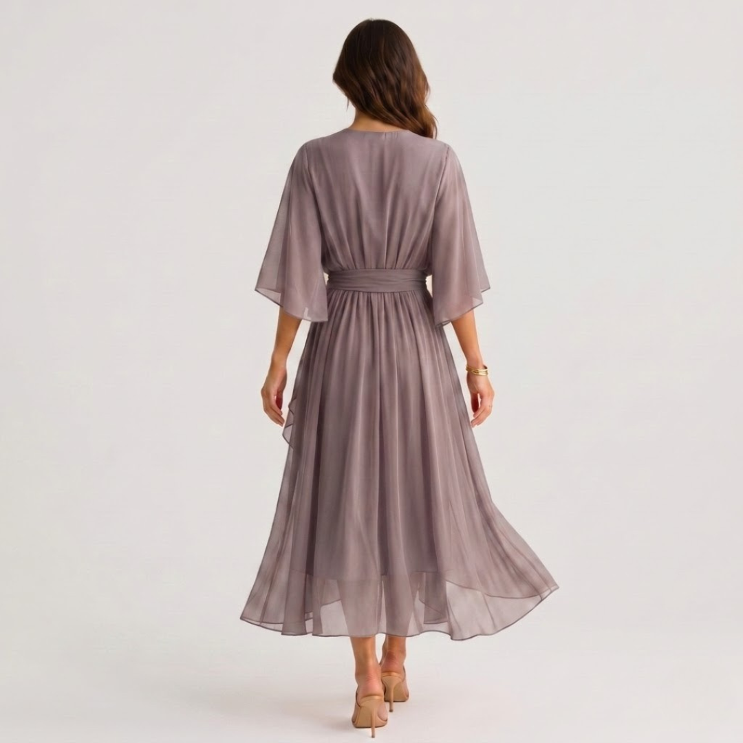 Midi Dress V Neck Wrap Waist Tie Layered Hem | Honor