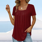 Noor | Women's Blouse | Square Neck, Short Sleeve | Pleated Detail