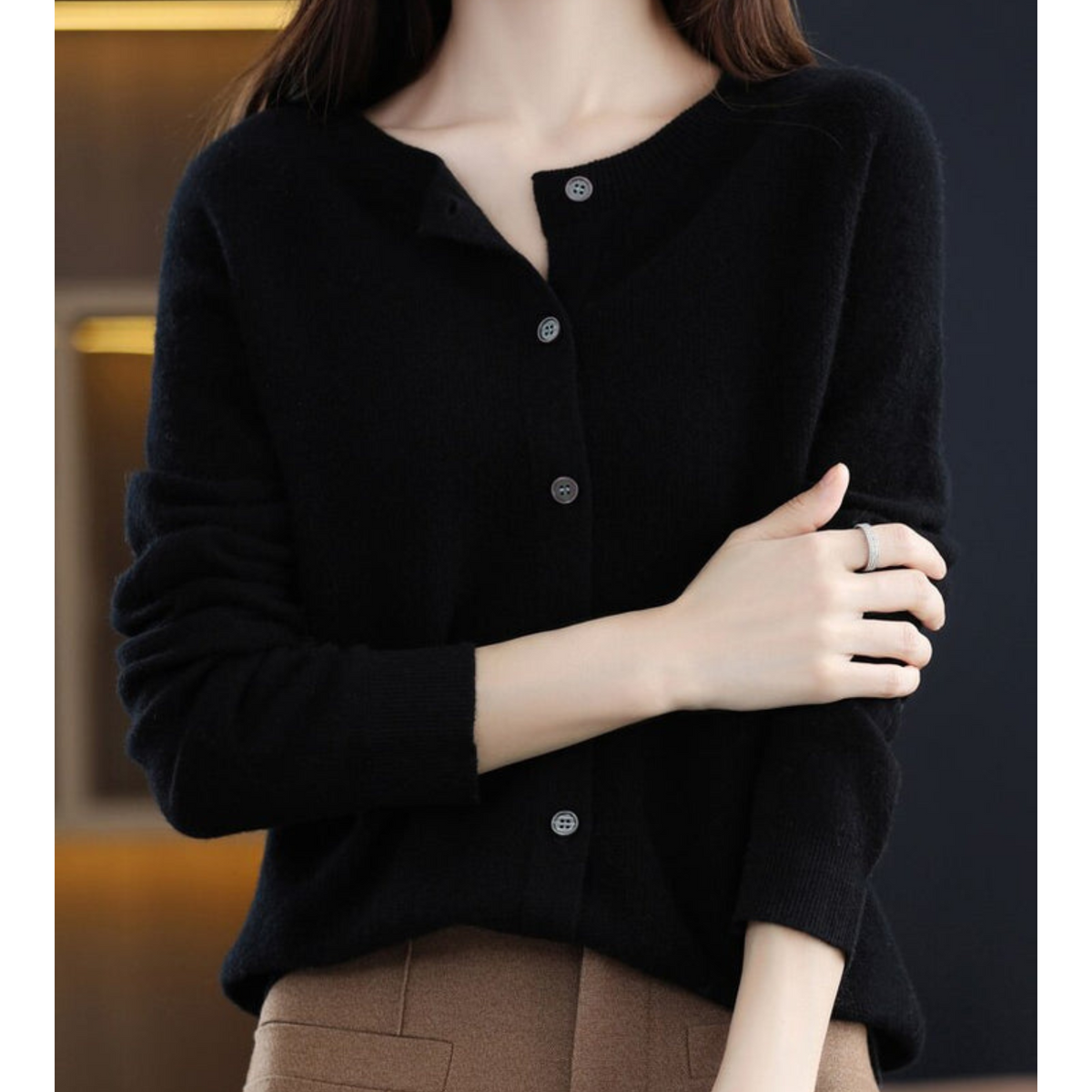 Nova | Women's Merino Wool Sweater | Round Neck, Button Placket | Slim Fit