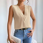 Women Sleeveless Blouse Oversized V Neck Pleated | Bea