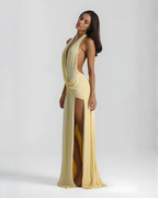 Maxi Dress Halter Neck Backless High Slit Flowy | Sorrel
