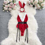 Women Velvet Bodysuit Santa Holiday Red Festive