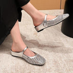 Orthopedic Mules Women Mary Jane Strap Flats Breathable Open Weave