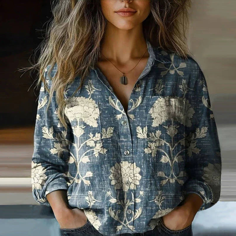 Wren | Women's Cotton Blouse | Vintage Print, Long Sleeve | Summer